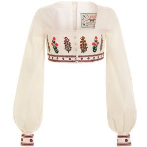 Pera dahlia linen cropped top